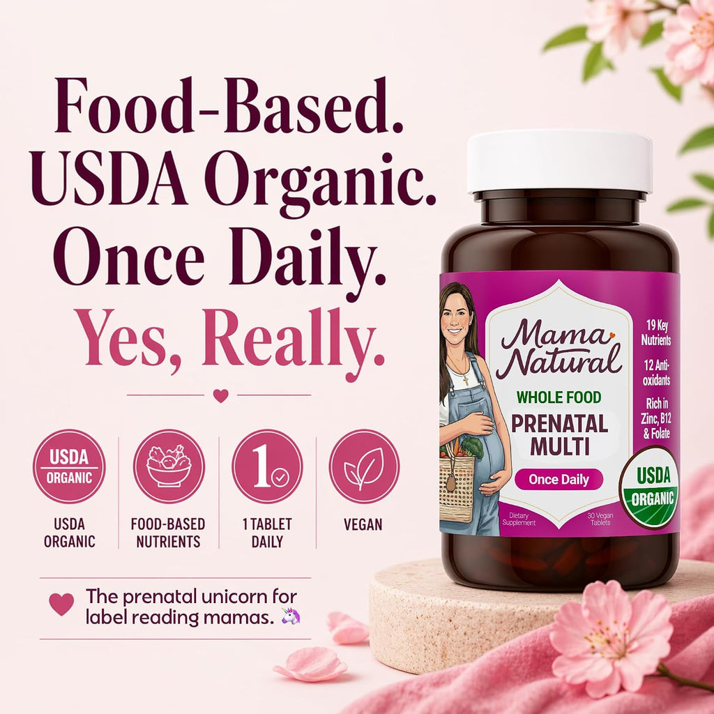 Vitaminas Prenatales Orgánicas Mama Natural - 30 Dosis, Vegano, Sin Gluten, Con Folato