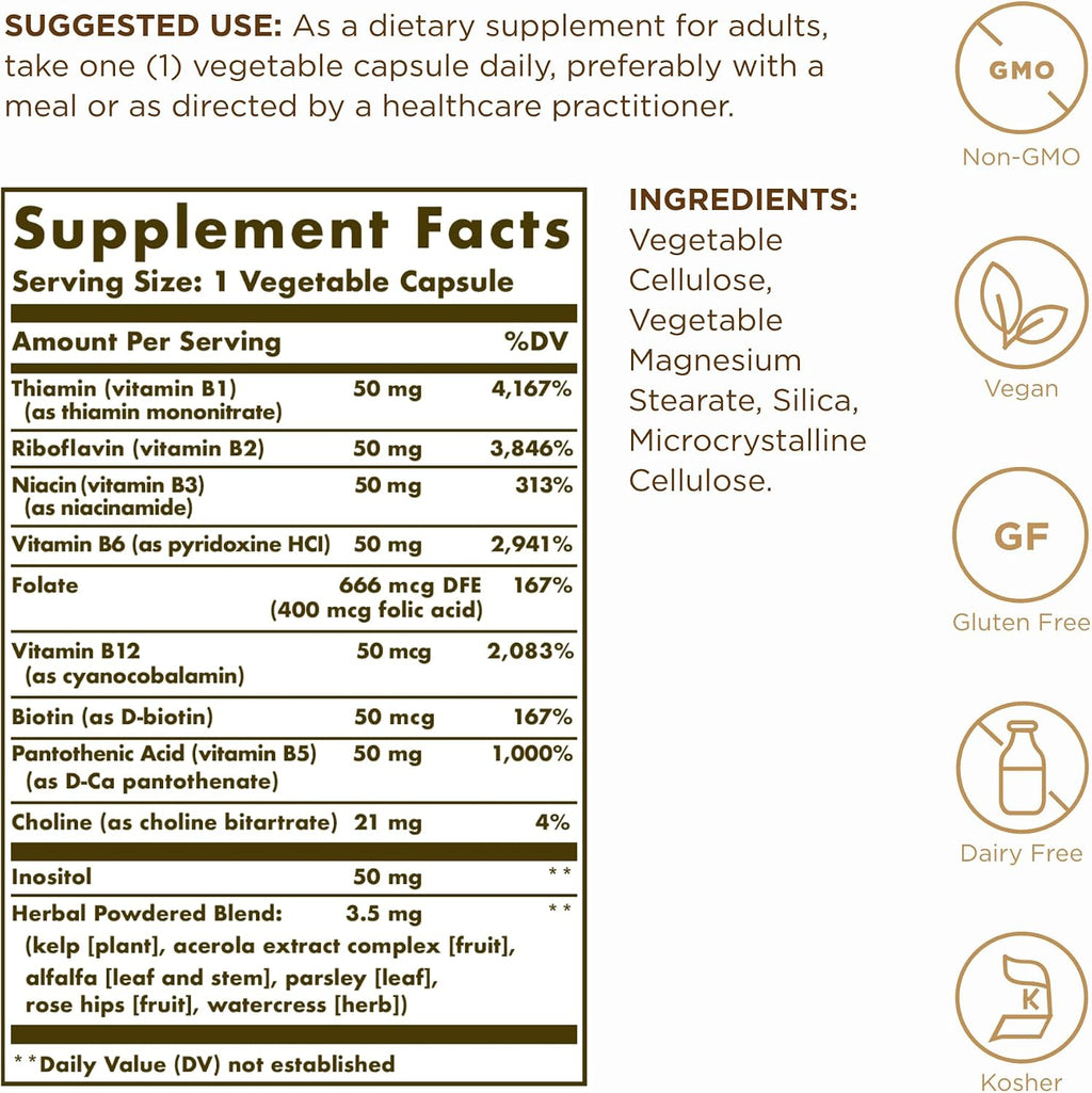 Solgar B-Complex "50" - 100 Vegetable Capsules (2-Pack)