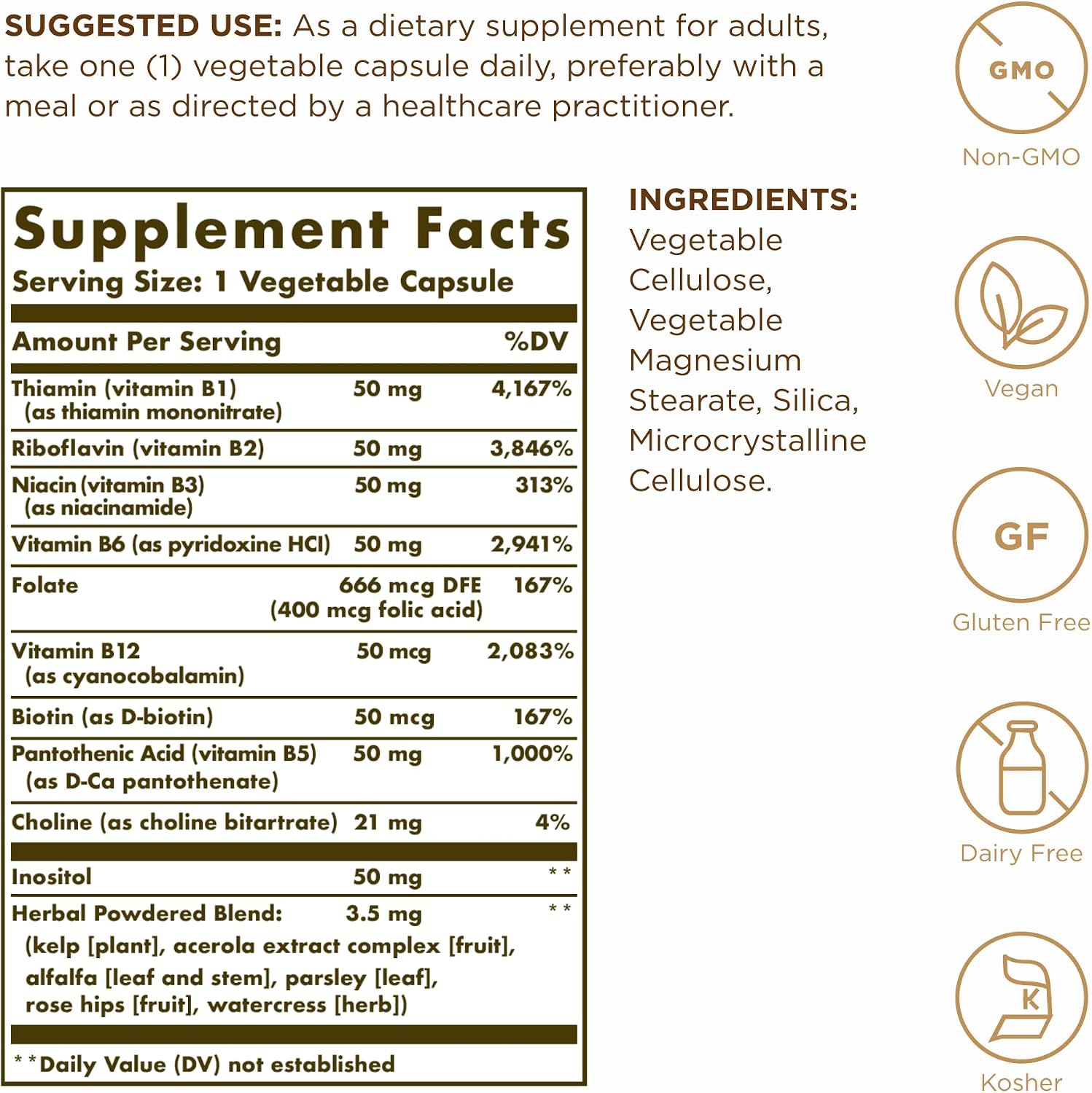 Solgar B-Complex "50" - 100 Vegetable Capsules (2-Pack)