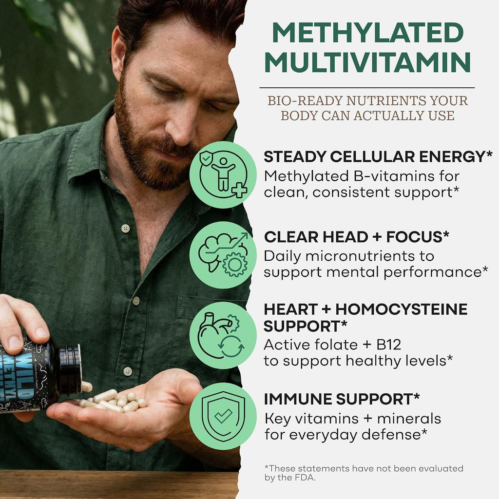 Wild Methylated Multivitamin for Women & Men | Multivitamínico Diario Metilado Sin Hierro | 60 Cápsulas