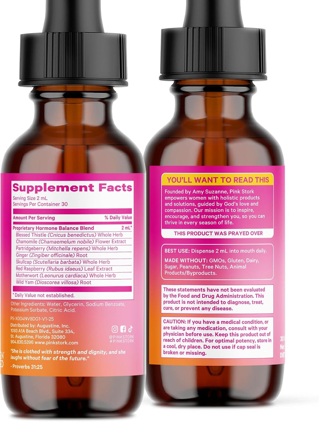 Pink Stork Gotas de Equilibrio Hormonal para Mujeres - 60ml, 30 Dosis - Complemento Líquido Vegano
