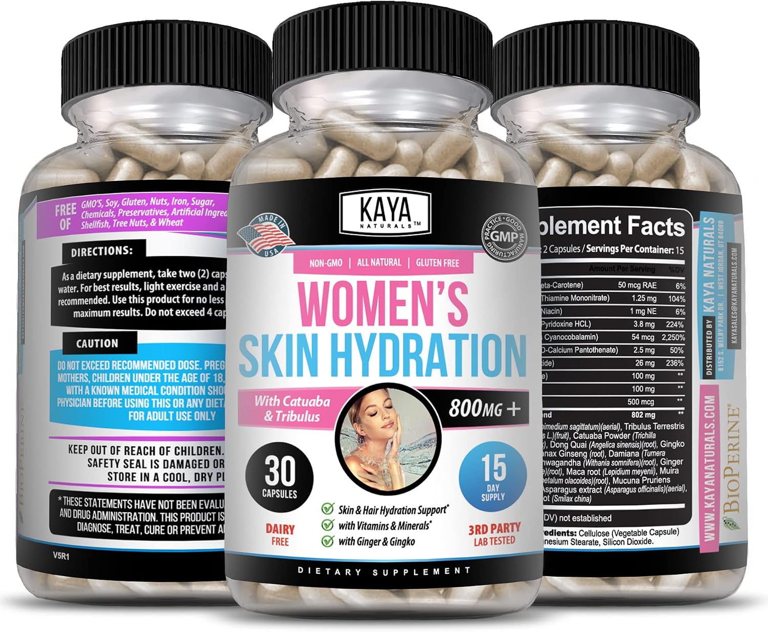 Kaya Naturals Vitaminas de Hidratación para la Piel - 30 Cápsulas Veganas