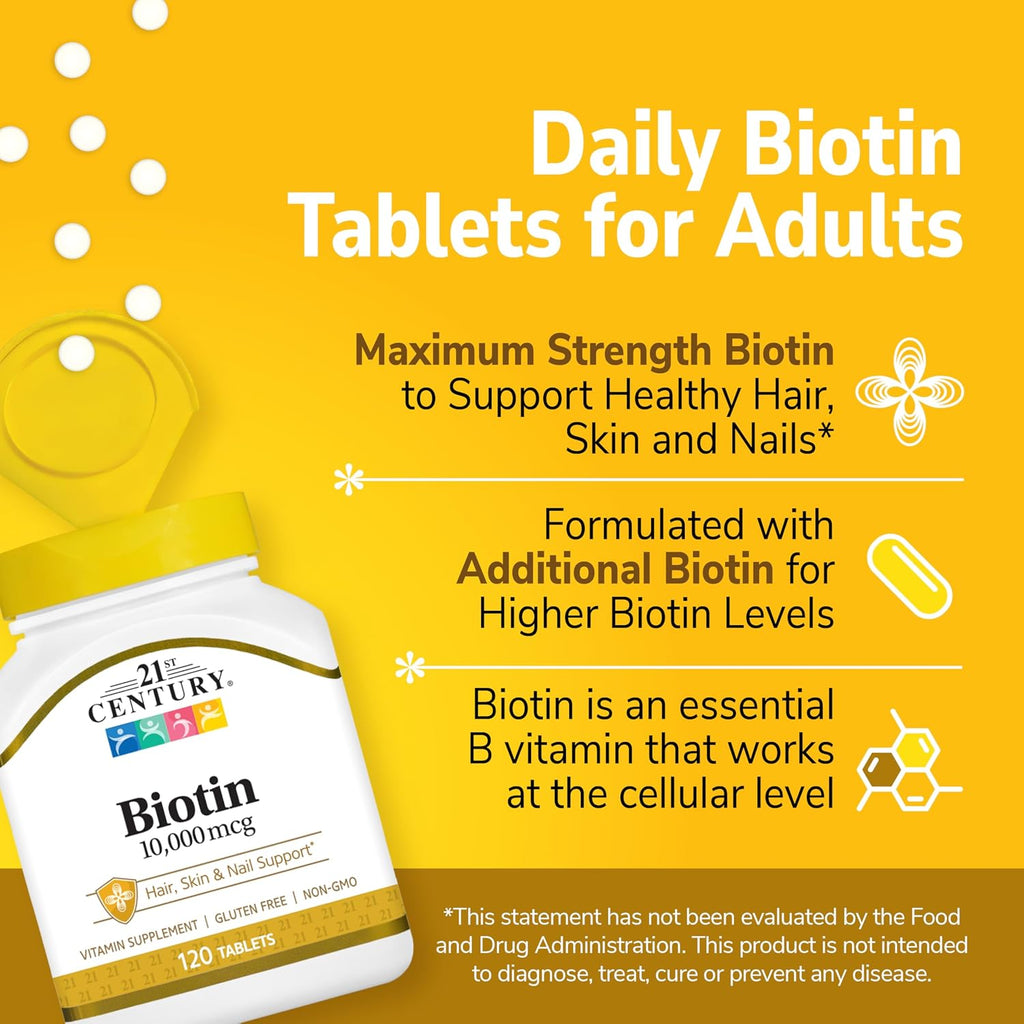 21st Century Biotina 10,000 mcg, 120 Comprimidos