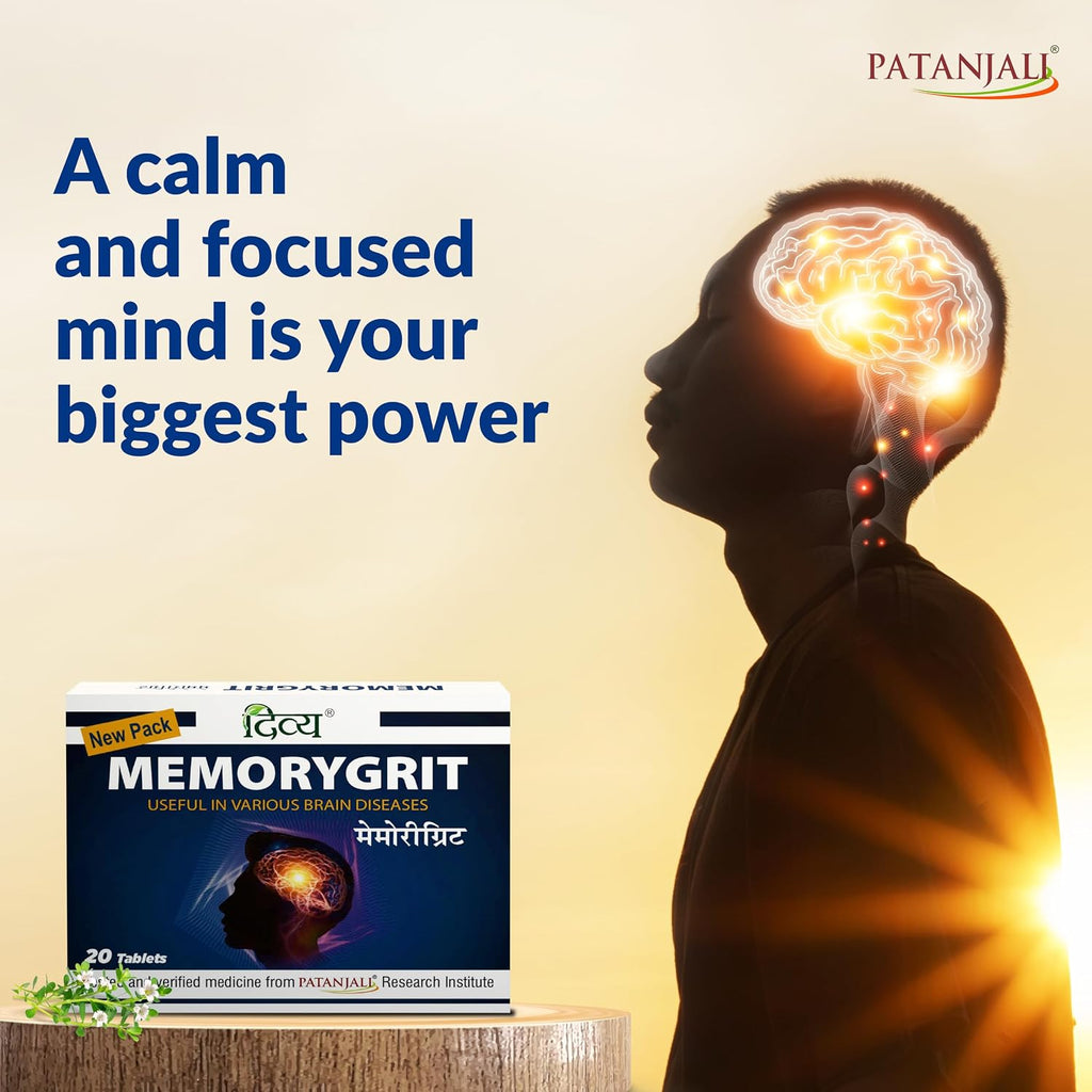 Patanjali Divya Memorygrit 20 Comprimidos - Suplemento Ayurvédico para la Memoria, Enfoque y Salud Cerebral