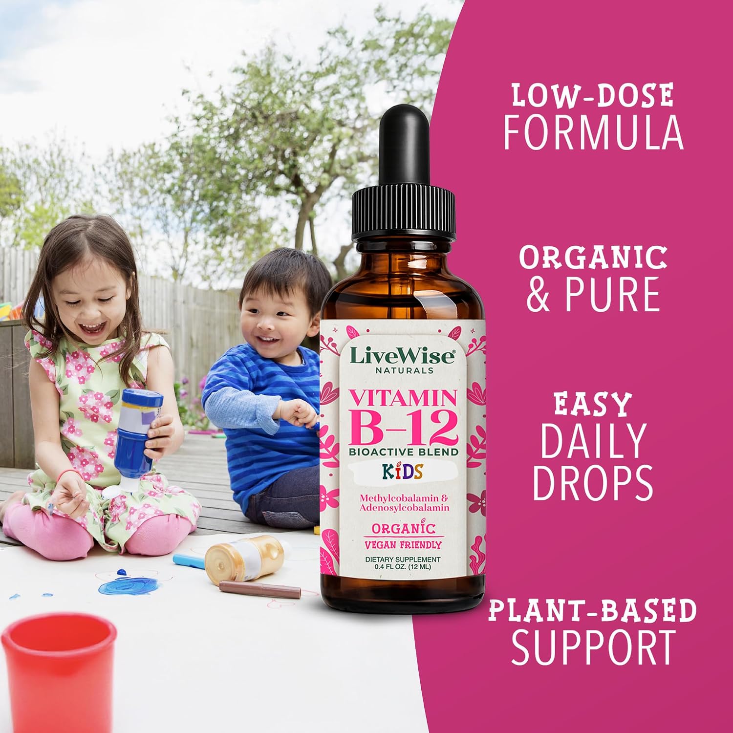 Live Wise Naturals Gotas Líquidas Orgánicas de Vitamina B12 para Niños, 12 ml (0.4 fl oz)