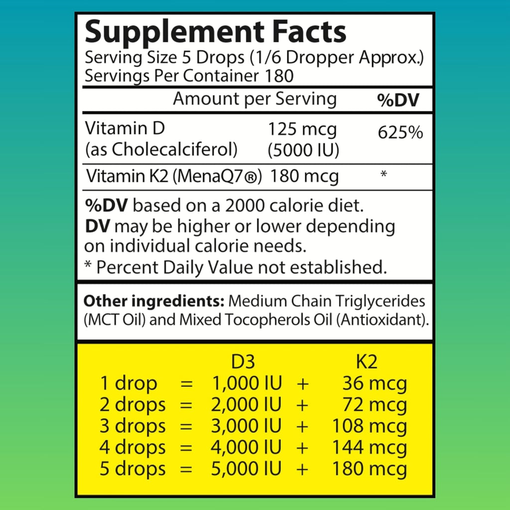wellwe Vitamina D3 K2 Gotas Líquidas - 5000 UI de D3 por dosis, Sin Sabor, Sin Olor, No GMO, 30 ml