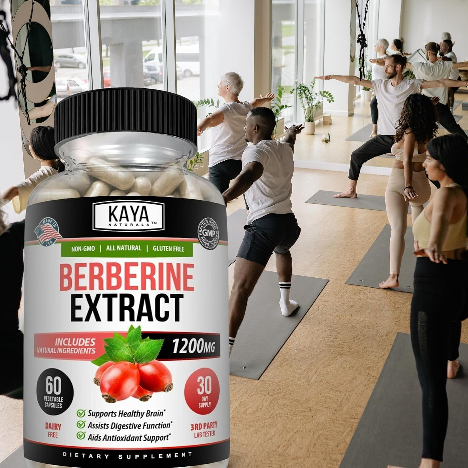 Kaya Naturals Berberina HCL Extract 1200mg - Sistema Inmunológico, Niveles de Glucosa, Salud Intestinal (60 Cápsulas)