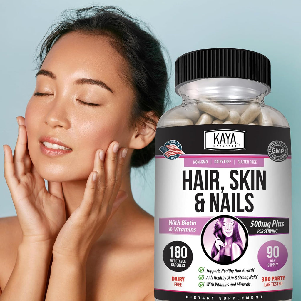 Kaya Naturals Cápsulas para Cabello, Piel y Uñas con Biotina y Vitaminas - 180 Cápsulas