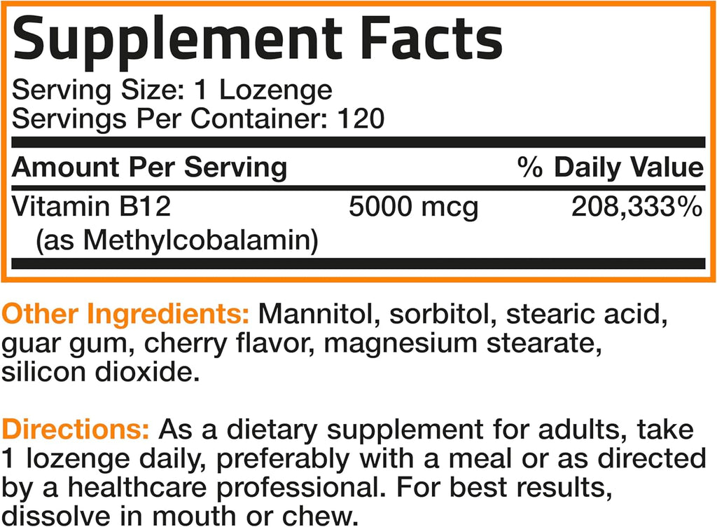 Bronson Methyl B12 5000 mcg - Metilcobalamina para Energía y Sistema Nervioso, 120 Comprimidos Sublinguales