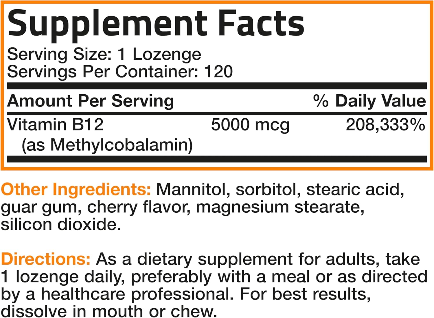 Bronson Methyl B12 5000 mcg - Metilcobalamina para Energía y Sistema Nervioso, 120 Comprimidos Sublinguales