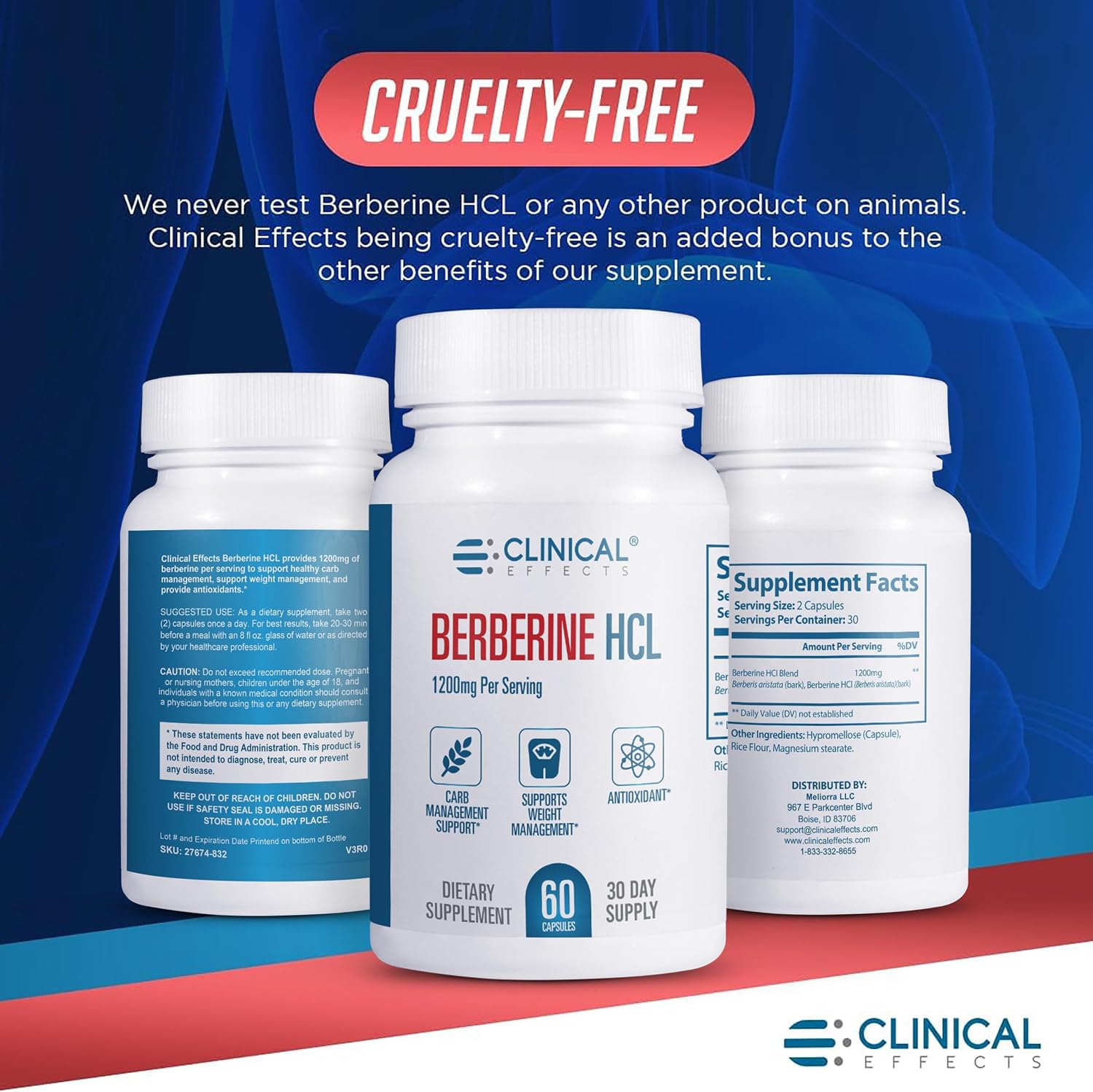Clinical Effects Berberine HCL 1200 mg - Suplemento Vegano de Berberina Pura - 60 Cápsulas Vegetales