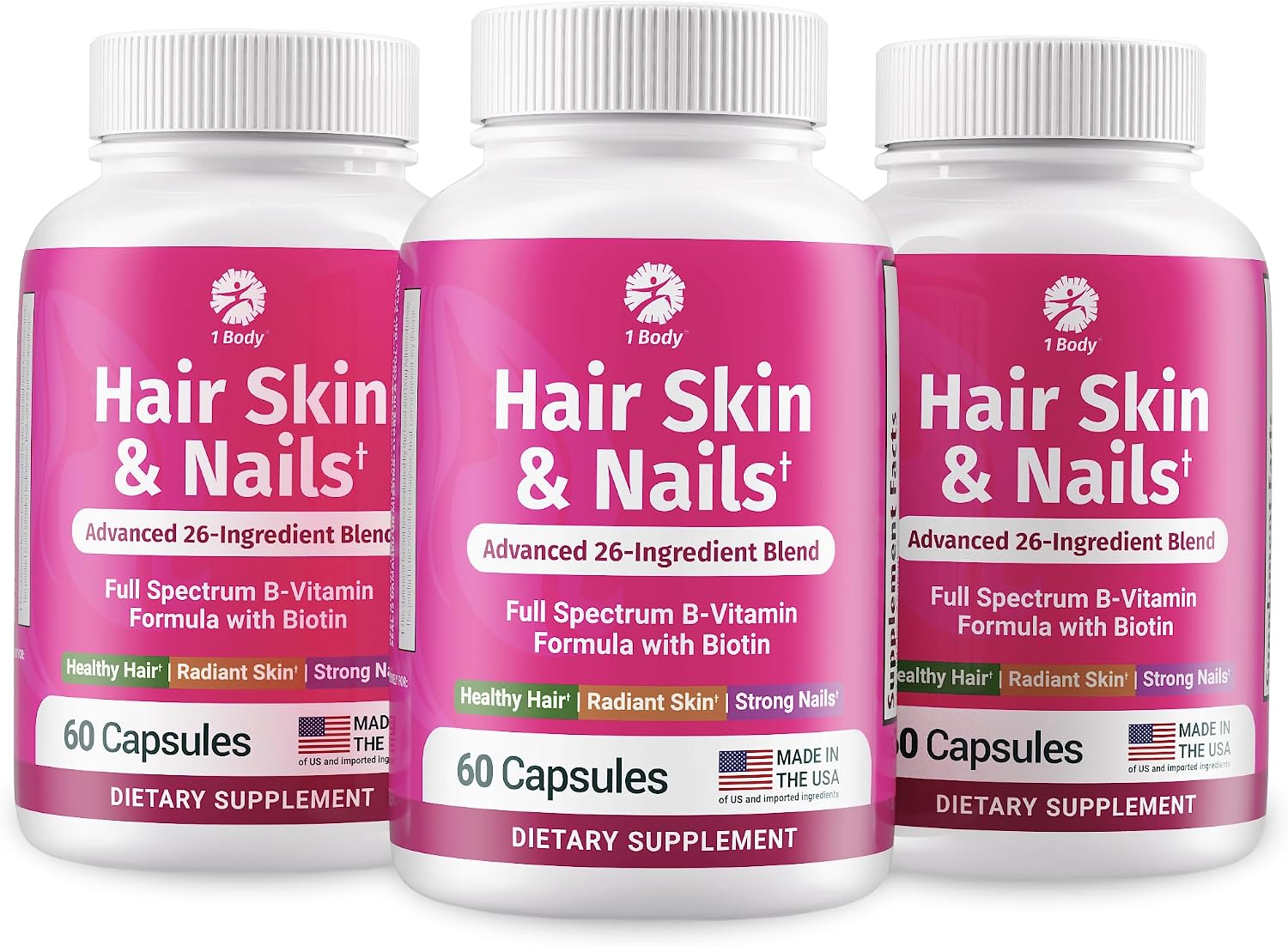 1 Body Hair Skin & Nails con Biotina - Pack de 3