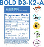 Bold Botanica Vitamina D3 K2 A Gotas Veganas - 2500 UI, 30 ml, 60 dosis