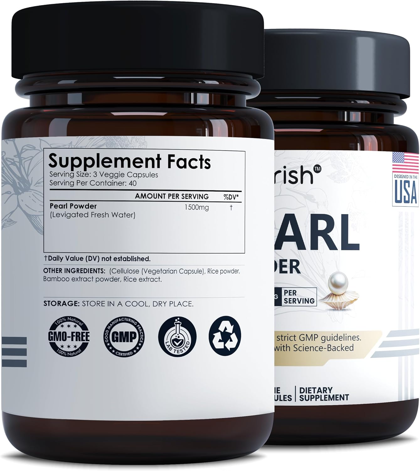 Ayorish Pearl Powder Capsules 1500mg | Polvo de Perla Orgánico Puro | 120 Cápsulas Veganas