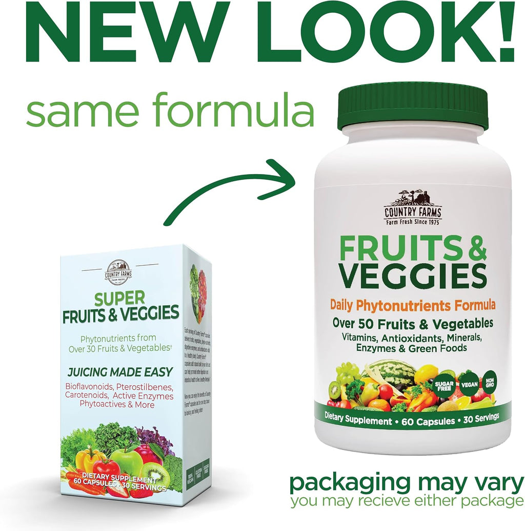 Country Farms Super Fruits and Veggies – Cápsulas de Frutas y Verduras, 30 Servicios