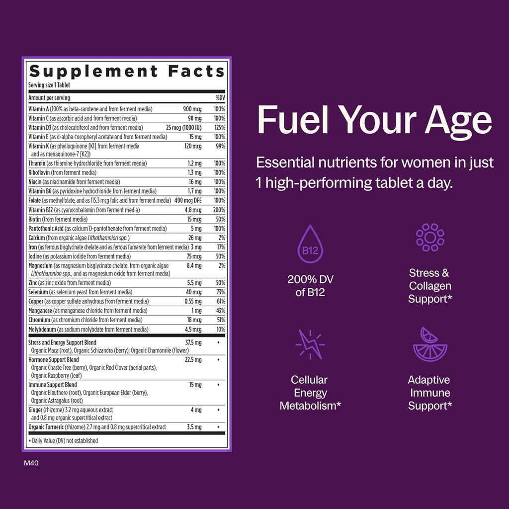 New Chapter Every Woman's One Daily Multivitamínico - Apoyo para los huesos, energía e inmunidad* - Nutrientes fermentados integrales - Sin azúcar añadido - Vegetariano y sin gluten - 48 comprimidos