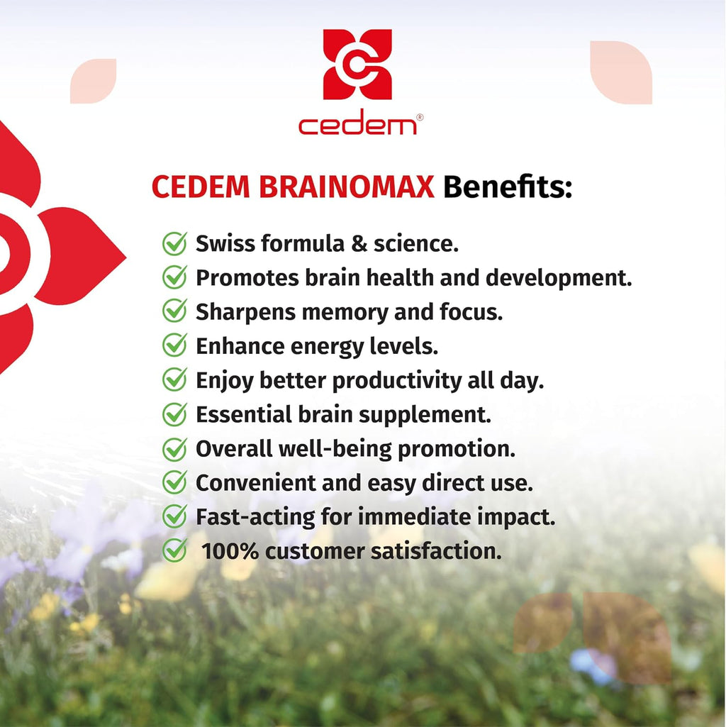 CEDEM Switzerland BRAINOMAX 20 Sticks de Polvo, Suplemento Nootrópico Sabor Cereza-Vainilla
