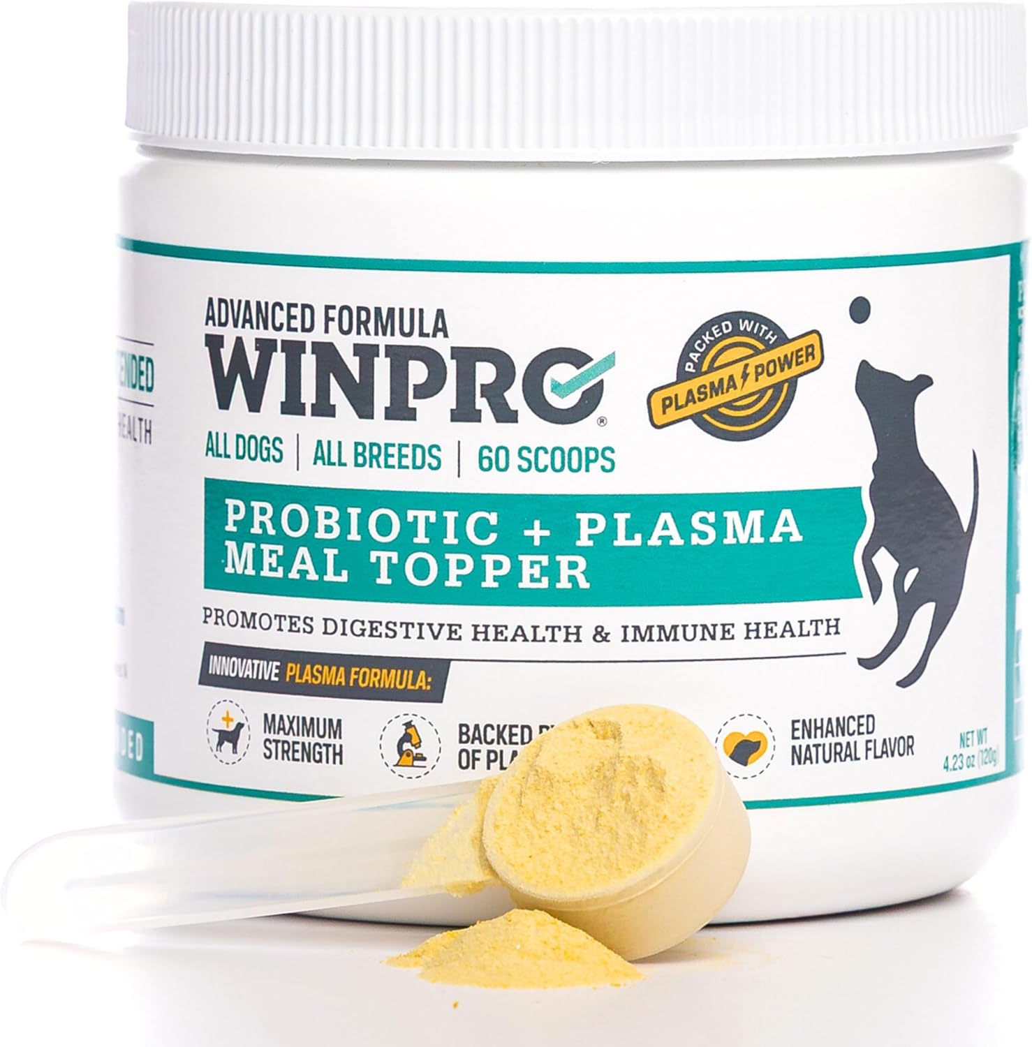 WINPRO Probiótico en Polvo para Perros - Complemento con Plasma, Prebióticos y Probióticos, 60 Dosis