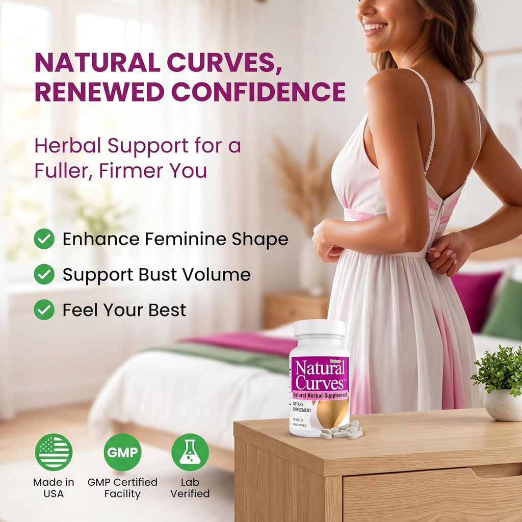 Natural Curves Suplemento Herbal para Bienestar Femenino con Fenogreco y Saw Palmetto - 60 Comprimidos Veganos