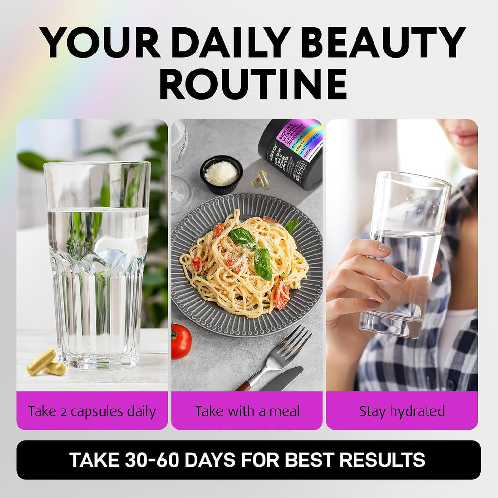 Biotina 10.000 mcg con Colágeno y Queratina para el Cabello - 60 Cápsulas