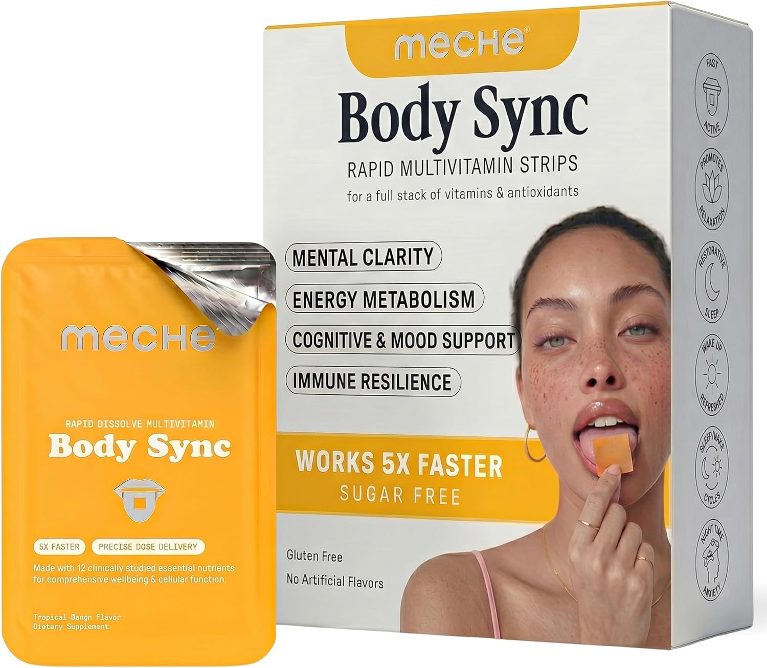 Meche Body Sync™ Tiras Multivitamínicas de Disolución Rápida para Mujeres y Hombres