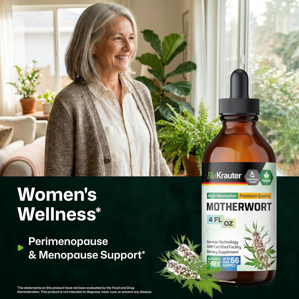 BIO KRAUTER® Suplemento para Perimenopausia y Menopausia - Tintura Vegana de Agripalma 118 ml (4 oz) - 56 días - Sin Alcohol ni Azúcar - 650 mg por dosis