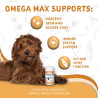 Waggedy Omega Max Chews para perros con aceite de salmón y linaza, 60 unidades.