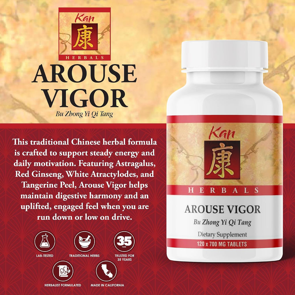 Kan Herb Company Arouse Vigor – Fórmula herbal tradicional con astrágalo, ginseng, atractilodes y cáscara de mandarina – 120 comprimidos
