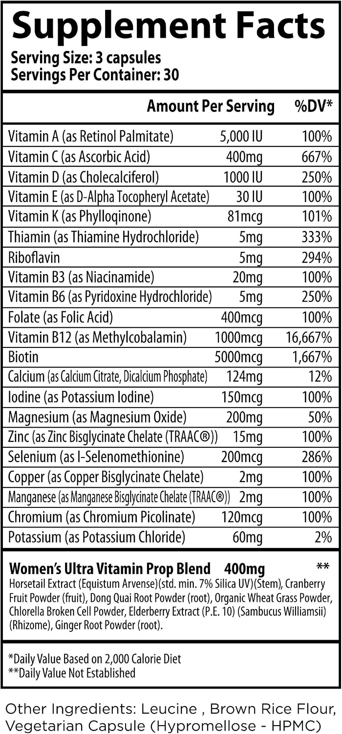 Selfevolve Women's Ultra-Vitamin Multivitamínico para Mujeres - Mezcla de Nutrientes Esenciales con Saúco, Vitamina C, Zinc y Vitamina D - 90 Cápsulas Vegetarianas