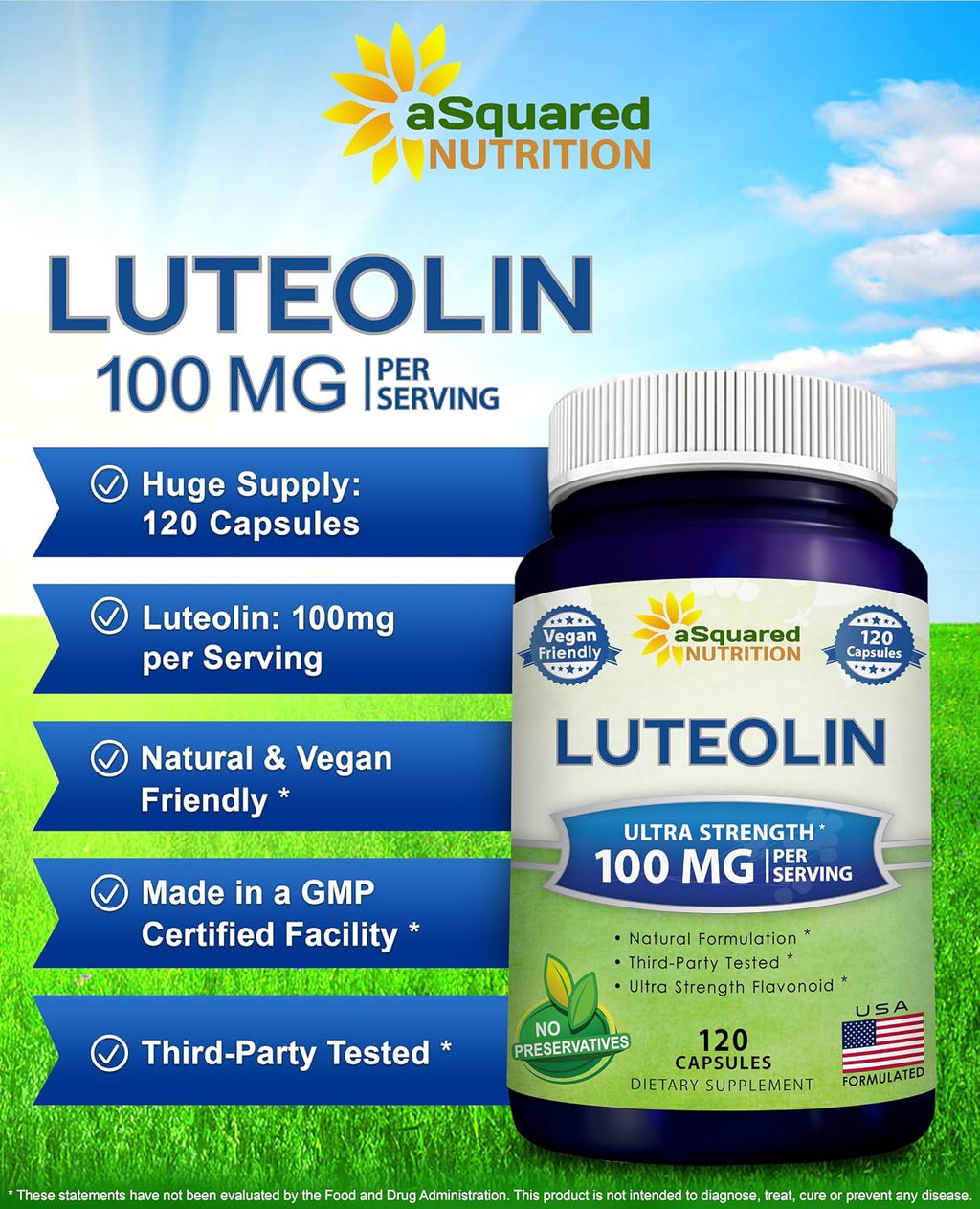 Luteolina 100mg - 120 Cápsulas - Suplemento de Luteolina con Complejo en Polvo