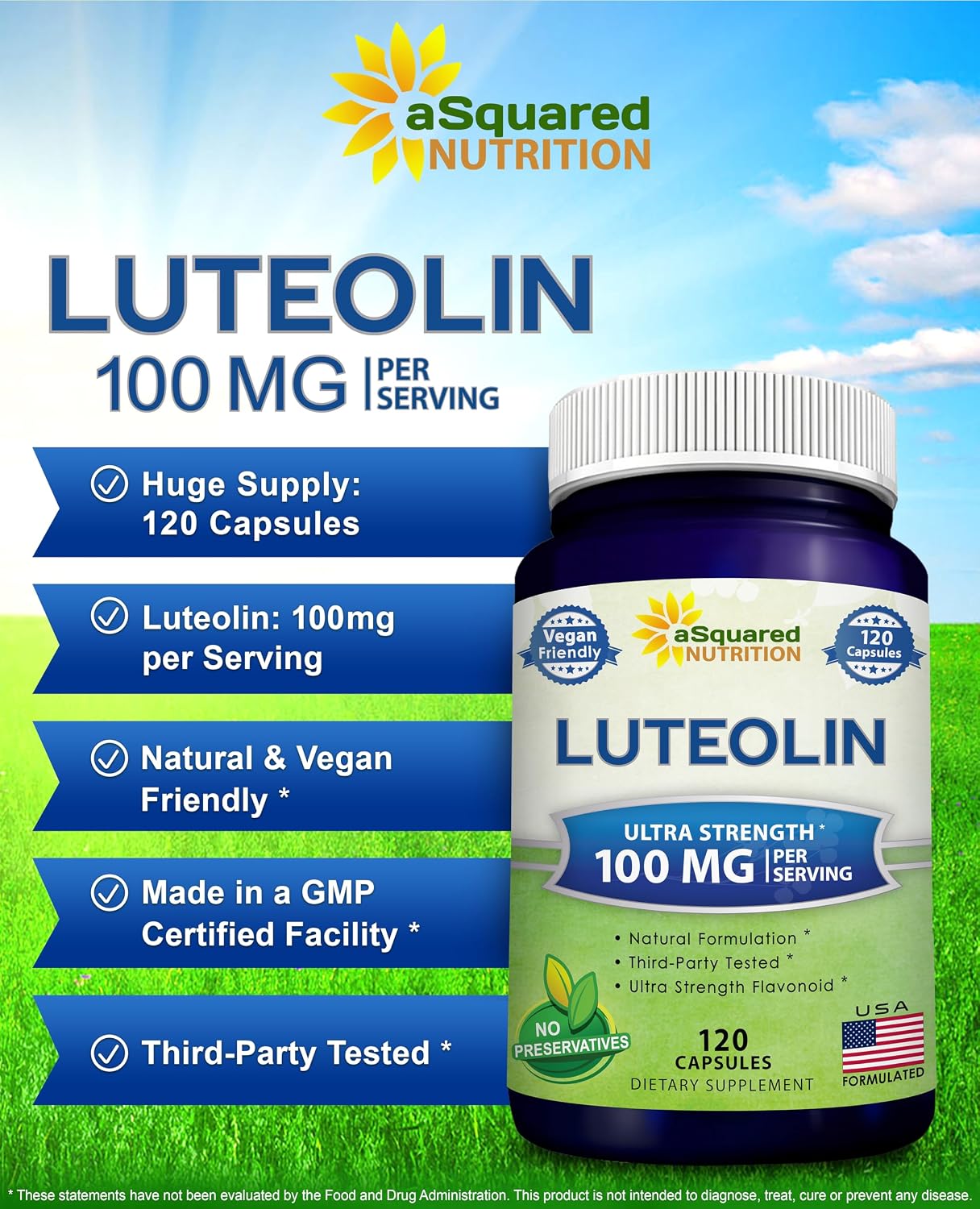 Luteolina 100mg - 120 Cápsulas - Suplemento de Luteolina con Complejo en Polvo