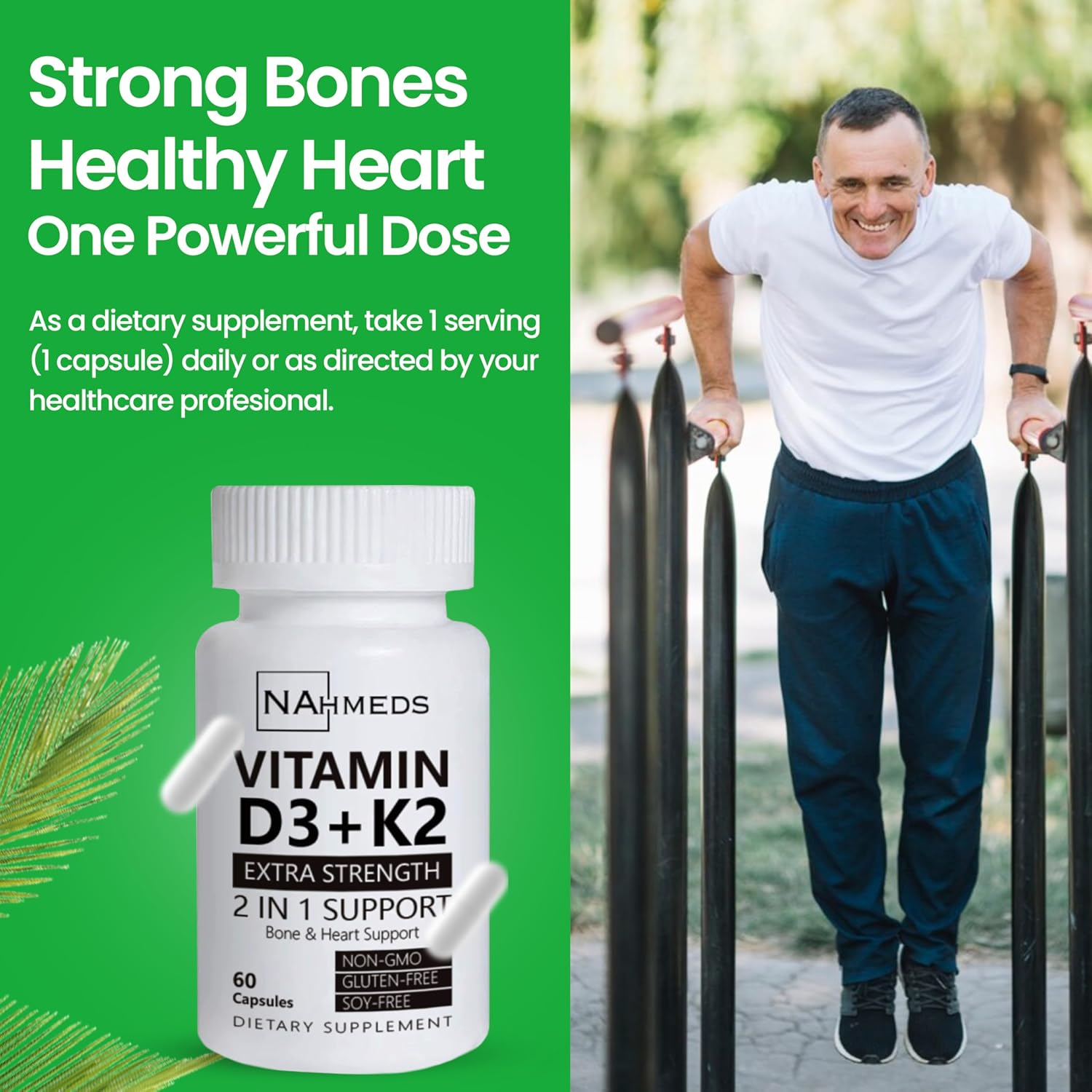 NAhmeds Vitamina D3 + K2 Extra Strength – 60 Cápsulas