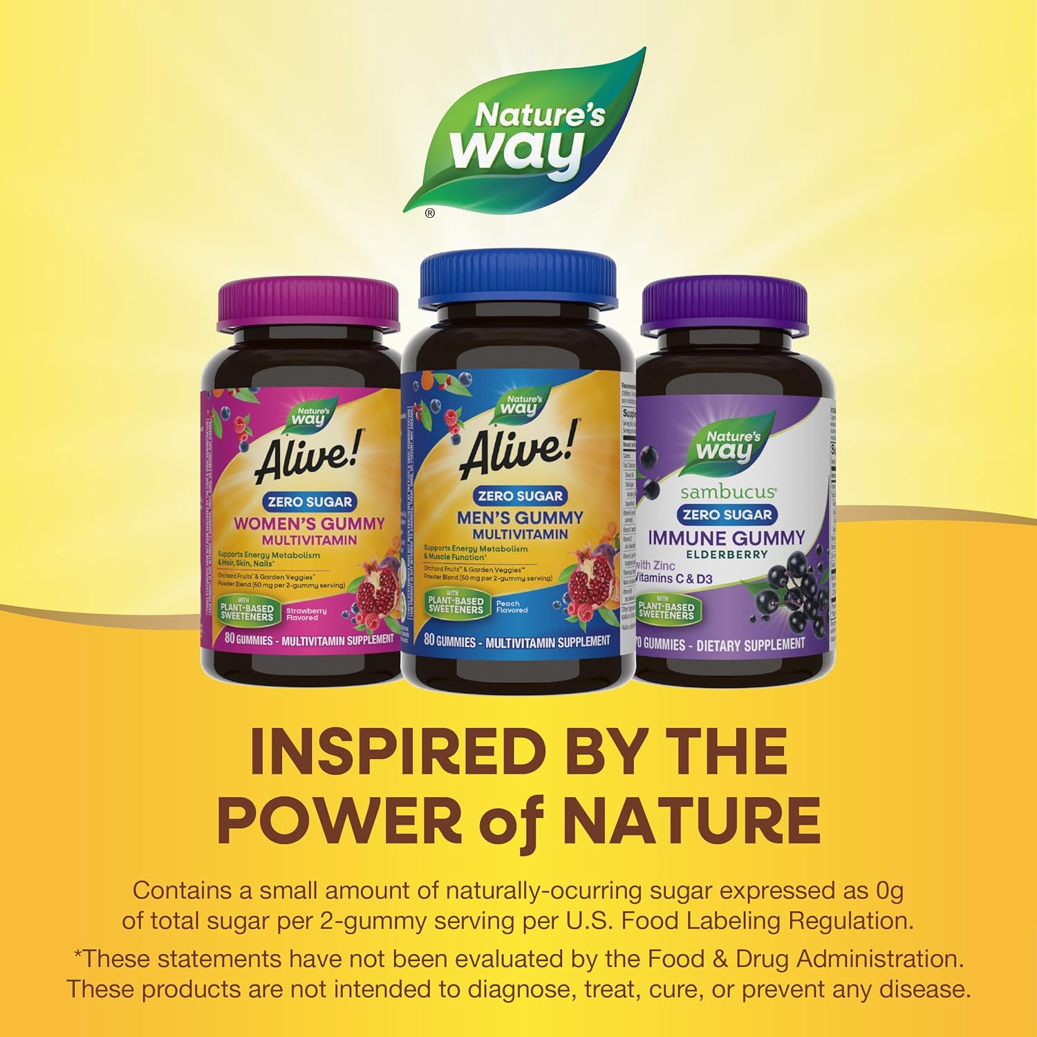 Nature's Way Alive! Zero Sugar Men's Gummy Multivitamins - Gomitas Multivitamínicas Sin Azúcar para Hombres, Sabor Melocotón, 80 Gomitas