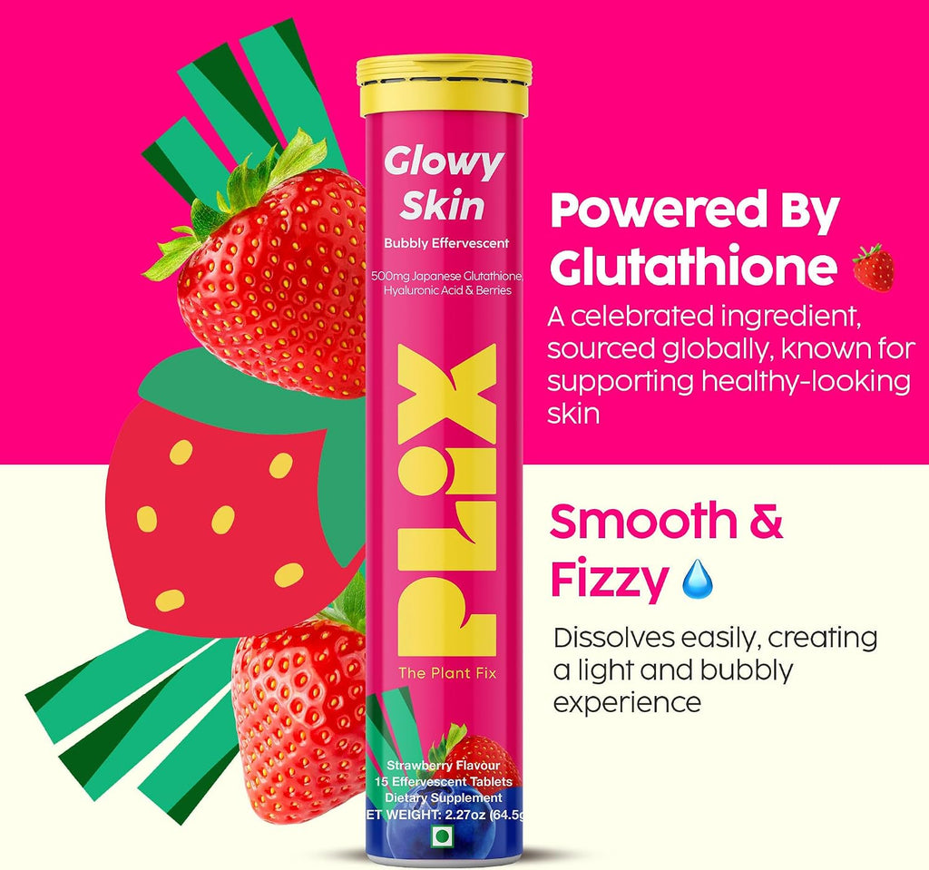 PLIX - THE PLANT FIX Comprimidos Efervescentes Glutathione con Vitamina C, Sabor Fresa (15 uds)