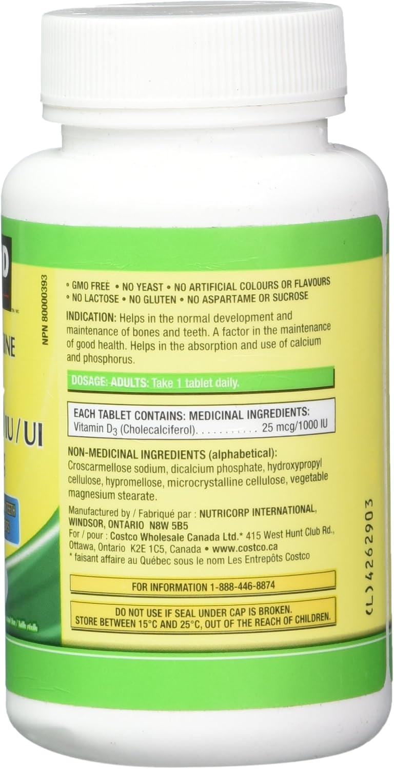 Kirkland Signature Vitamina D3 1000 IU, 360 Comprimidos