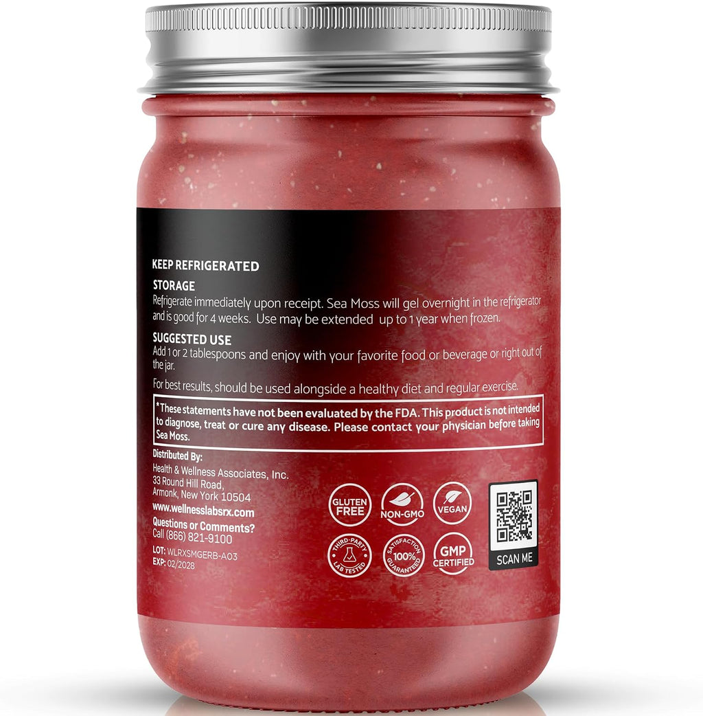 WELLNESS LABSRX Gel de Musgo Marino Irlandés - Superalimento Silvestre - Sabor Frambuesa - 283 g