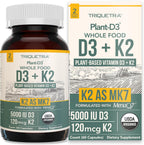 Organic Plant D3 + K2 (5000 UI D3) - All-Trans MK7 de MenaQ7 (120 mcg K2) - Gotas Sublinguales 100% Orgánicas y Veganas