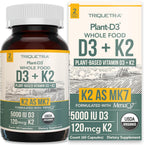 Organic Plant D3 + K2 - 5000 UI D3 + 120 mcg K2 MK7 - 60 Cápsulas