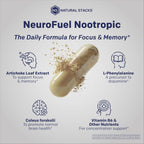 Natural Stacks NeuroFuel Original - Suplemento Nootrópico para la Concentración y Memoria - 75 Cápsulas