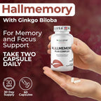 Hallusa Natural Brain Health Supplement - Memoria y Concentración con Ginkgo Biloba, Colina y Complejo B - 60 Cápsulas