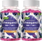 Ashwagandha Gummies 1000mg, 120 Count (2 Pack) – Organic Root Extract, Daily Adaptogen Gummies, Non-GMO, Sugar Free & Gluten Free