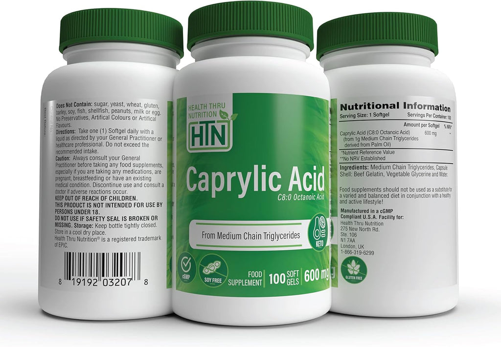 Health Thru Nutrition Ácido Caprílico 600mg - 100 Cápsulas Blandas