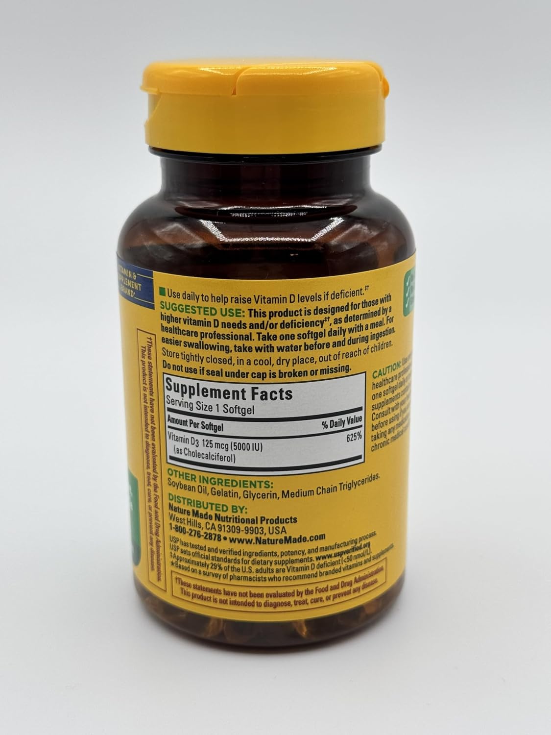 Nature Made D3 Extra Strength 5000 IU 125mcg - 240 Cápsulas Blandas