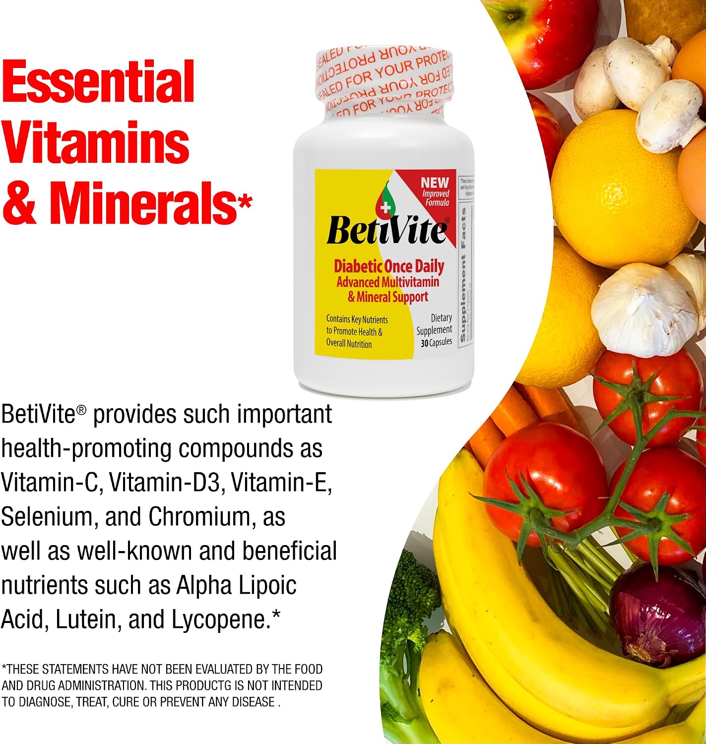 BetiVite Multivitamínico para Nervios y Ojos con ALA, Luteína y Licopeno - 30 Días