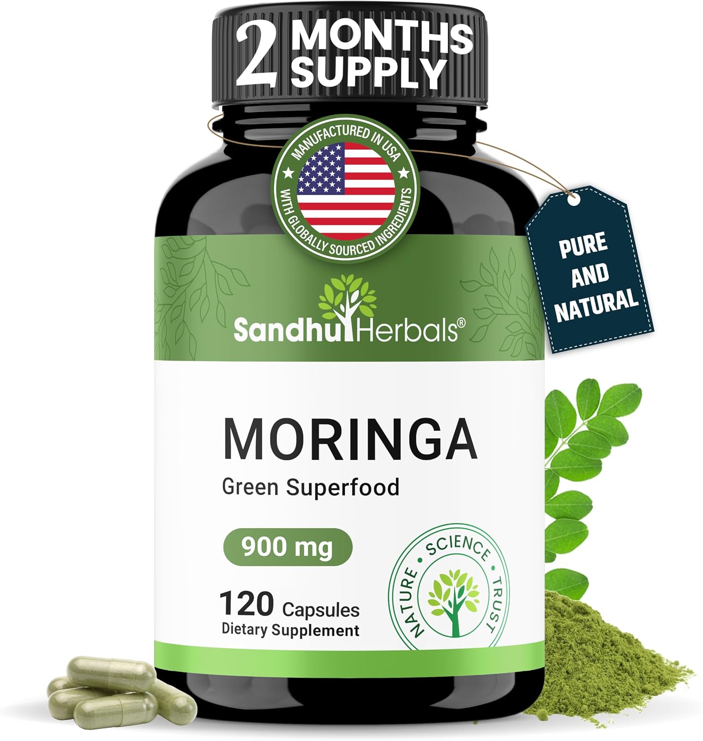 Pure Moringa Capsules – Cápsulas de Moringa Oleifera (120 uds, 900 mg)