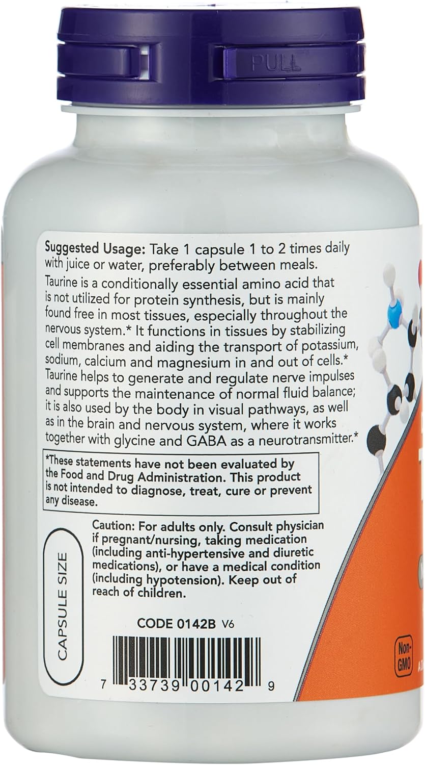 NOW Foods Taurina Doble Concentración 1000 mg - 100 Cápsulas Veganas