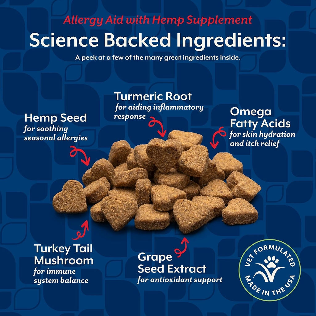 NaturVet Hemp Allergy Aid Suplemento Antioxidante para Perros - 60 Masticables