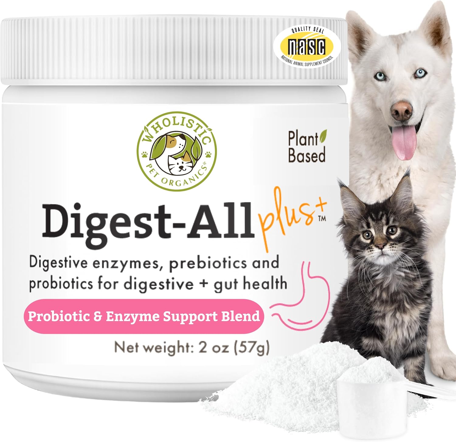 Daily Probiotics for Dogs and Cats with Digestive Enzymes and Prebiotics - Wholistic Pet Organics