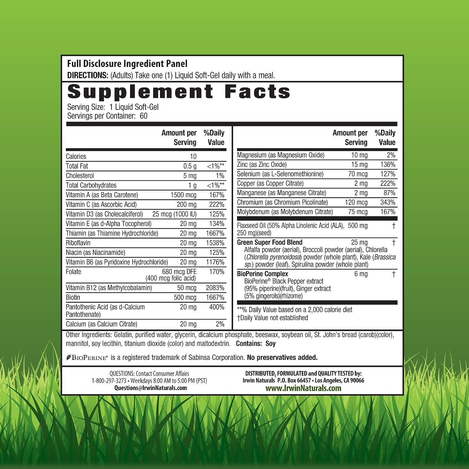 Irwin Naturals Only One Liquid-Gel Multi Iron-Free – 60 Liquid Softgels – Daily Nutritional Support