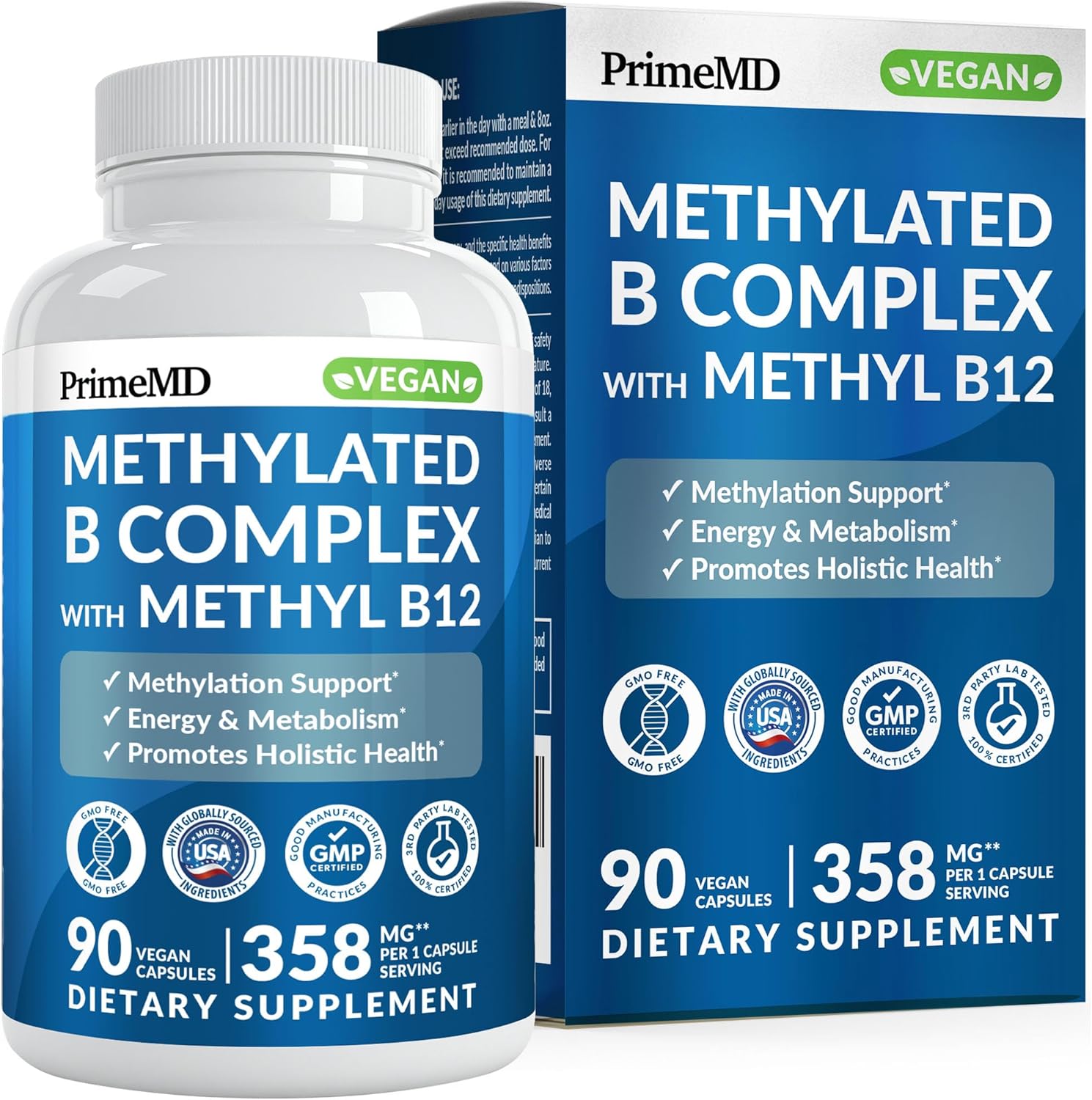 Complejo B Metilado con Metilfolato y B12 Metilcobalamina 1000 mcg - 90 Cápsulas